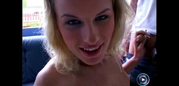  Slender blonde Leslie Taylor enjoys screwing two cocks at the barn
